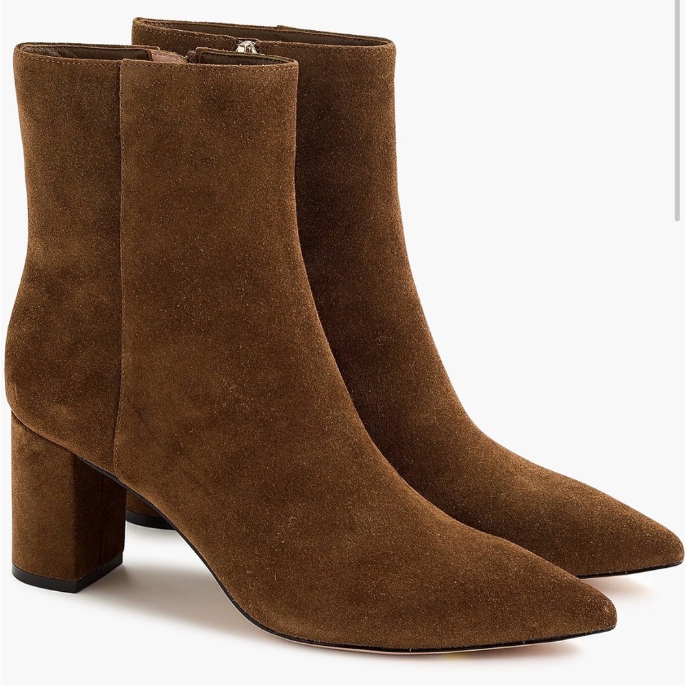 J. Crew Suede Pointed-Toe Ankle Booties in Chestnut